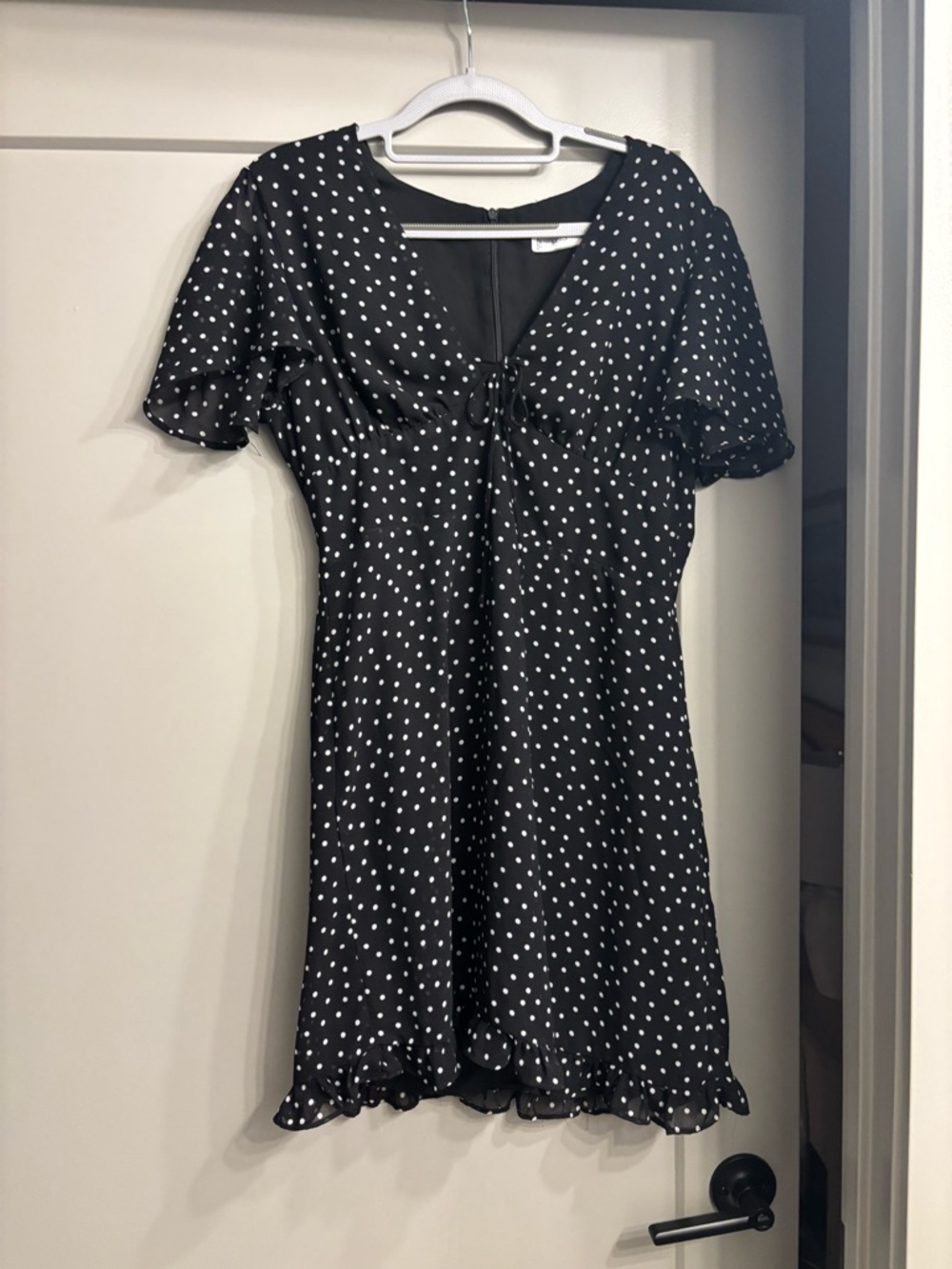 Mango Black Polka Dot Tie-Front Mini Dress